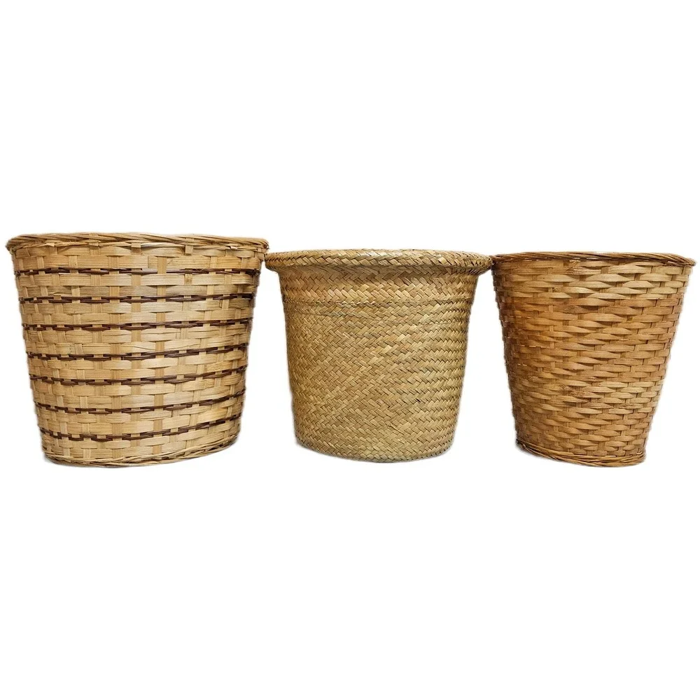 Set of 3 Woven Baskets Natural‎ Bamboo Seagrass Storage/Waste Baskets Pot Covers
